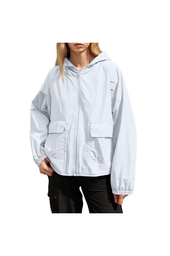 Womens Lightweight Windbreaker Waterproof Windproof Hooded Jackets with Pockets Zipper Workout Outwear
