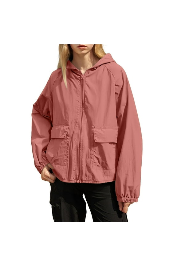 Womens Lightweight Windbreaker Waterproof Windproof Hooded Jackets with Pockets Zipper Workout Outwear