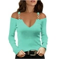 thumbnail image 1 of FAIWAD Womens Long Sleeve Cold Shoulder Tops V Neck Hollow Out Strape Blouses Slim Stretch Tunic Tops, 1 of 5