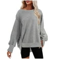 thumbnail image 1 of FAIWAD Womens Long Sleeve Round Neck Sweatshirt Loose Plus Size Basic Solid Color Side Split Pullover Tops, 1 of 7
