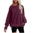 thumbnail image 1 of FAIWAD Womens Long Sleeve Round Neck Sweatshirt Loose Plus Size Basic Solid Color Side Split Pullover Tops, 1 of 5