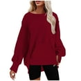 thumbnail image 1 of FAIWAD Womens Long Sleeve Round Neck Sweatshirt Loose Plus Size Basic Solid Color Side Split Pullover Tops, 1 of 5