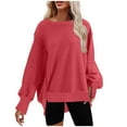 thumbnail image 1 of FAIWAD Womens Long Sleeve Round Neck Sweatshirt Loose Plus Size Basic Solid Color Side Split Pullover Tops, 1 of 5
