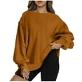 thumbnail image 1 of FAIWAD Womens Long Sleeve Round Neck Sweatshirt Loose Plus Size Basic Solid Color Side Split Pullover Tops, 1 of 7