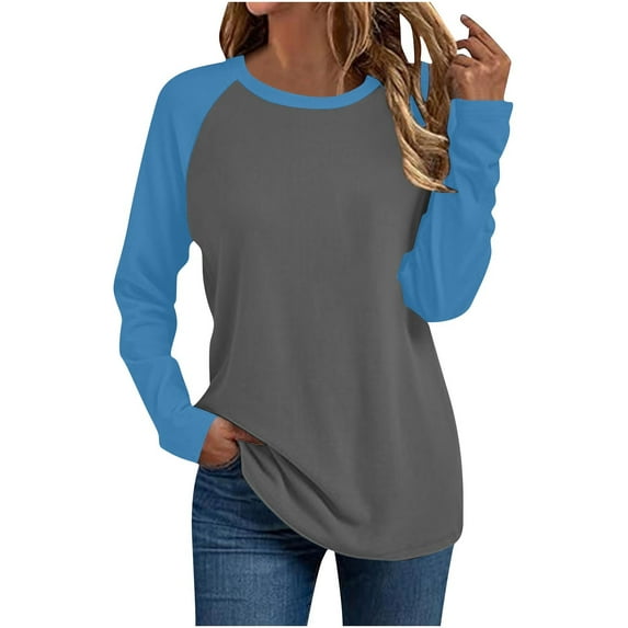 FAIWAD Womens Long Sleeve Tops Casual Loose Raglan Sleeve Color Block Tshirts Casual Crewneck Basic Pullover Tops