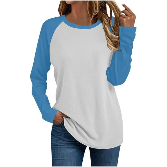FAIWAD Womens Long Sleeve Tops Casual Loose Raglan Sleeve Color Block Tshirts Casual Crewneck Basic Pullover Tops