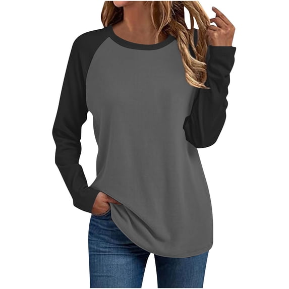 FAIWAD Womens Long Sleeve Tops Casual Loose Raglan Sleeve Color Block Tshirts Casual Crewneck Basic Pullover Tops
