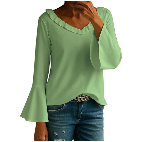 FAIWAD Womens Long Sleeve Tunic Tops Scalloped V Neck Casual Dressy Blouses Elegant Party Shirts