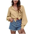 thumbnail image 1 of FAIWAD Womens Long Sleeve Tunic Tops V Neck Button Down Color Block Casual Basic Pullover Tops, 1 of 6