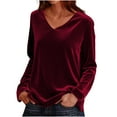 thumbnail image 1 of FAIWAD Womens Long Sleeve Velvet Tops Solid Color V Neck Casual Pullover Trendy Party Blouses, 1 of 7