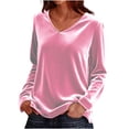 thumbnail image 1 of FAIWAD Womens Long Sleeve Velvet Tops Solid Color V Neck Casual Pullover Trendy Party Blouses, 1 of 7