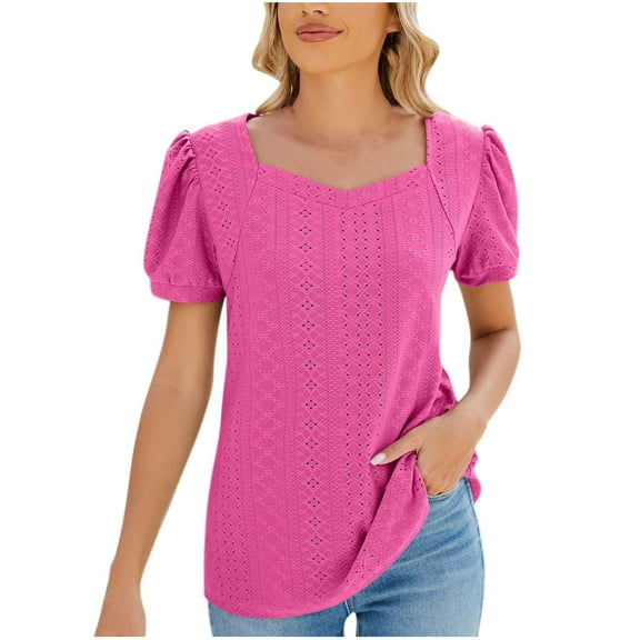 FAIWAD Womens Mesh Tunic Tops Pleated Short Sleeve Blouses Summer Casual Breathable Tshirts