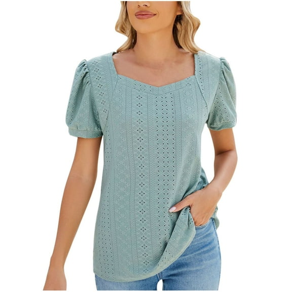 FAIWAD Womens Mesh Tunic Tops Pleated Short Sleeve Blouses Summer Casual Breathable Tshirts