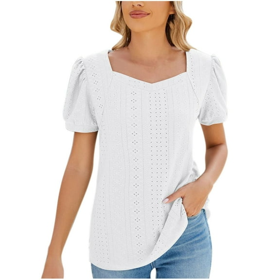 FAIWAD Womens Mesh Tunic Tops Pleated Short Sleeve Blouses Summer Casual Breathable Tshirts