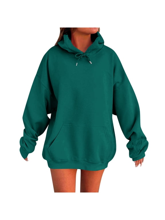 Womens Oversized Hoodies Long Sleeve Drawstring Hooded Pullover Trendy Loose Workout Sweatshirts