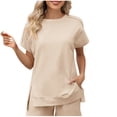 thumbnail image 1 of FAIWAD Womens Oversized Sweatshirts Short Sleeve Round Neck Slit Tops Loose Casual Pullover Sweatshirts, 1 of 5