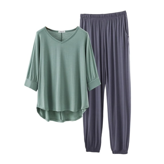 FAIWAD Womens Pajama Sets 3/4 Sleeve V-Neck Tops and Elastic Waistd Pants Nightwear 2 Piece Lounge Set with Pockets
