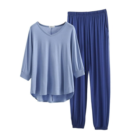 FAIWAD Womens Pajama Sets 3/4 Sleeve V-Neck Tops and Elastic Waistd Pants Nightwear 2 Piece Lounge Set with Pockets