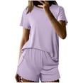thumbnail image 1 of FAIWAD Womens Pajama Sets Ribbed Knit Lounge Sets Short Sleeve Tops and Ruffle Shorts 2 Piece Loungewear S-2XL, 1 of 8