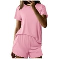 thumbnail image 1 of FAIWAD Womens Pajama Sets Ribbed Knit Lounge Sets Short Sleeve Tops and Ruffle Shorts 2 Piece Loungewear S-2XL, 1 of 8