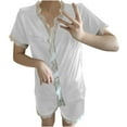 thumbnail image 1 of FAIWAD Womens Pajama Sets V Neck Short Sleeve Lace Patchwork Shirts and Shorts Lounge Set with Pockets, 1 of 4