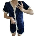 thumbnail image 1 of FAIWAD Womens Pajama Sets V Neck Short Sleeve Lace Patchwork Shirts and Shorts Lounge Set with Pockets, 1 of 3