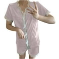 thumbnail image 1 of FAIWAD Womens Pajama Sets V Neck Short Sleeve Lace Patchwork Shirts and Shorts Lounge Set with Pockets, 1 of 4