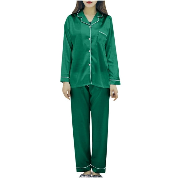 FAIWAD Womens Pajamas Set Long Sleeve Button Lapel Shirt and Long Pants Soft Loungewear Set