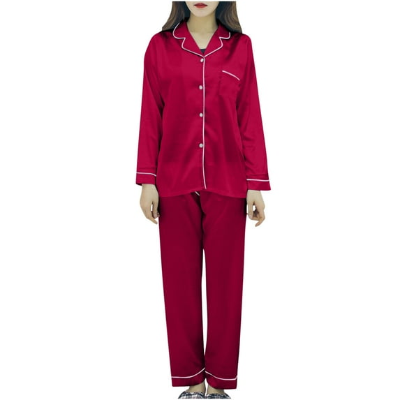 FAIWAD Womens Pajamas Set Long Sleeve Button Lapel Shirt and Long Pants Soft Loungewear Set