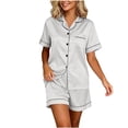 thumbnail image 1 of FAIWAD Satin Pajamas for Women Short Sleeve Sleepwear Pjs Sets 2 Piece Button Down Loungewear Matching Shorts, 1 of 6