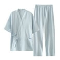 thumbnail image 1 of FAIWAD Womens Pajamas Set V Neck Sleepwear Top with Drawstring Straight Pants 2 piece Loungewear Set (X-Large, Light Blue3), 1 of 7