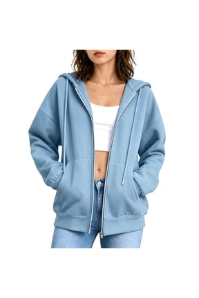 Hoodies for Women Casual Long Sleeve Zip Up Hooded Sweatshirts Oversized Drawstring Jackets with Pockets