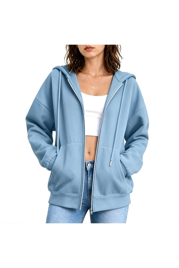Hoodies for Women Casual Long Sleeve Zip Up Hooded Sweatshirts Oversized Drawstring Jackets with Pockets