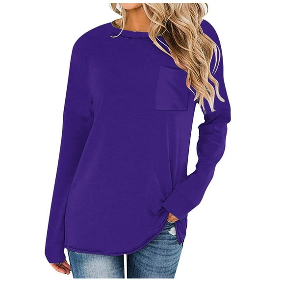 FAIWAD Womens Plus Size Long Sleeves Sweatshirt with Chest Pockets Casual Round Neck Basic Pullover Top