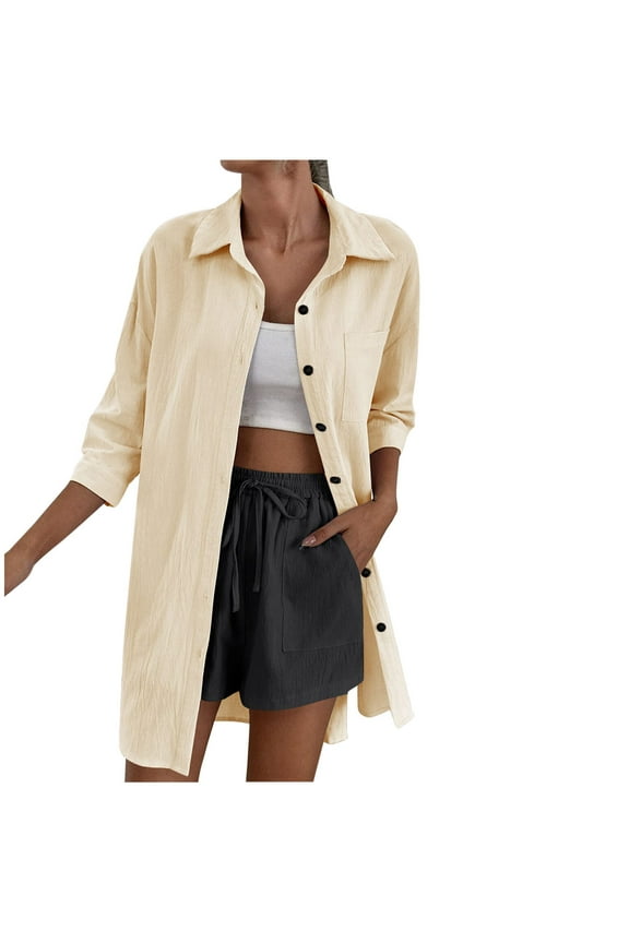 Womens Plus Size Shirts Long Sleeve Button Down Casual Blouse Solid Color Dressy Basic Work Tops