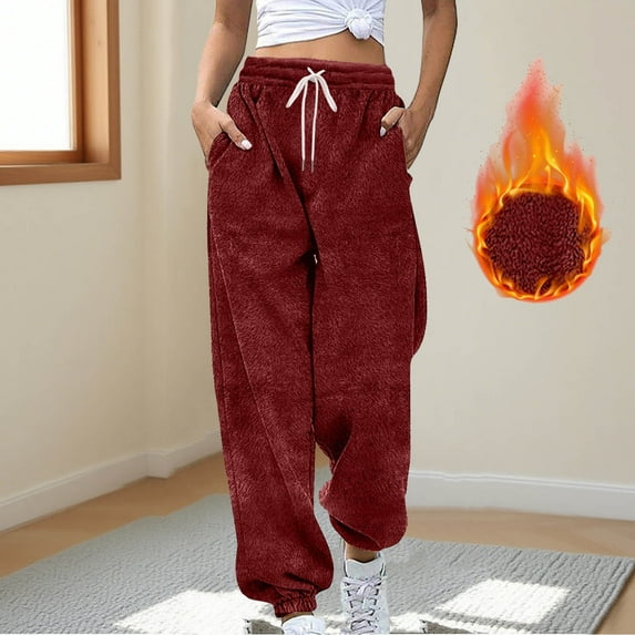 FAIWAD Womens Plush Fleece Pajamas Pants Drawstring Elastic Waist Sweatpants Winter Warm Thick Pants