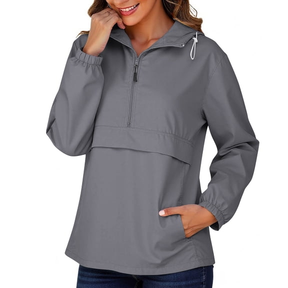 FAIWAD Womens Rain Jacket with Hood Lightweight Half Zip Packable Pullover Tops Waterproof Outdoor Athletic Windbreaker