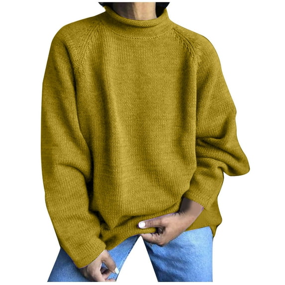 FAIWAD Womens Rib Knit Sweater Long Sleeve Round Neck Plus Size Solid Color Fall Winter Pullover Sweaters