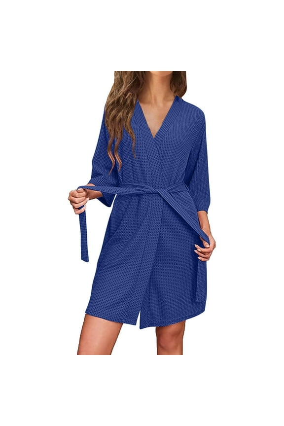 Womens Robe Half Sleeve Quick Dry Bathrobes Casual Lightweight Sleepwear with Belt