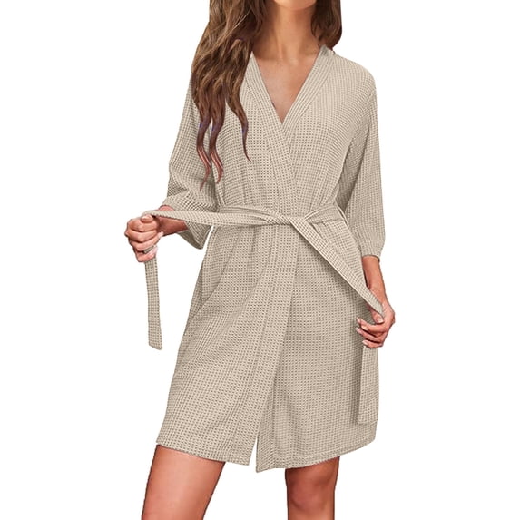 FAIWAD Womens Robe Half Sleeve Quick Dry Bathrobes Casual Lightweight Sleepwear with Belt