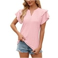 thumbnail image 1 of FAIWAD Womens Ruffle Short Sleeve Summer Tops V Neck Mesh Slim Tunic Tops Casual Loose Pullover Tops, 1 of 4