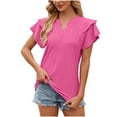 thumbnail image 1 of FAIWAD Womens Ruffle Short Sleeve Summer Tops V Neck Mesh Slim Tunic Tops Casual Loose Pullover Tops, 1 of 4