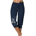 thumbnail image 1 of FAIWAD Womens Running Capri Pants Mid Rise Drawstring Elastic Waist Crop Pants Jogger Athletic Sweatpants (Small, Navy), 1 of 6