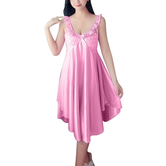FAIWAD Womens Satin Nightgowns Sleeveless V Neck Chemise Nightshirts Comfy Soft Embroidered Homewear Nightdress
