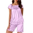 thumbnail image 1 of FAIWAD Womens Satin Pajama Sets Ruffle Hem Short Sleeve Tops with Shorts Pjs Set Casual Sleepwear Soft Loungewear, 1 of 5