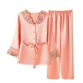 thumbnail image 1 of FAIWAD Womens Satin Pajamas Set Long Sleeve Lace Embroidery Button Shirts and Long Pants Classic Sleepwear Set, 1 of 3