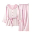 thumbnail image 1 of FAIWAD Womens Satin Pajamas Set Long Sleeve Lace Embroidery Button Shirts and Long Pants Classic Sleepwear Set, 1 of 3