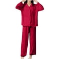 thumbnail image 1 of FAIWAD Womens Satin Pajamas Set Long Sleeve Lapel Button Shirt and Elastic Waist Pants Soft Sleepwear Sets, 1 of 3