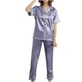 thumbnail image 1 of FAIWAD Womens Satin Pajamas Set Short Sleeve Button Down Lapel Shirt and Long Pants Classic Comfy Nightwear Suit, 1 of 3