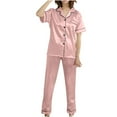thumbnail image 1 of FAIWAD Womens Satin Pajamas Set Short Sleeve Button Down Lapel Shirt and Long Pants Classic Comfy Nightwear Suit, 1 of 3
